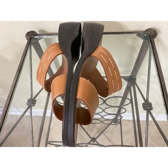 Etienne Aigner Leather Sandals women’s size 8.5 Tan Wedge Heel Slides - Picture 7 of 11